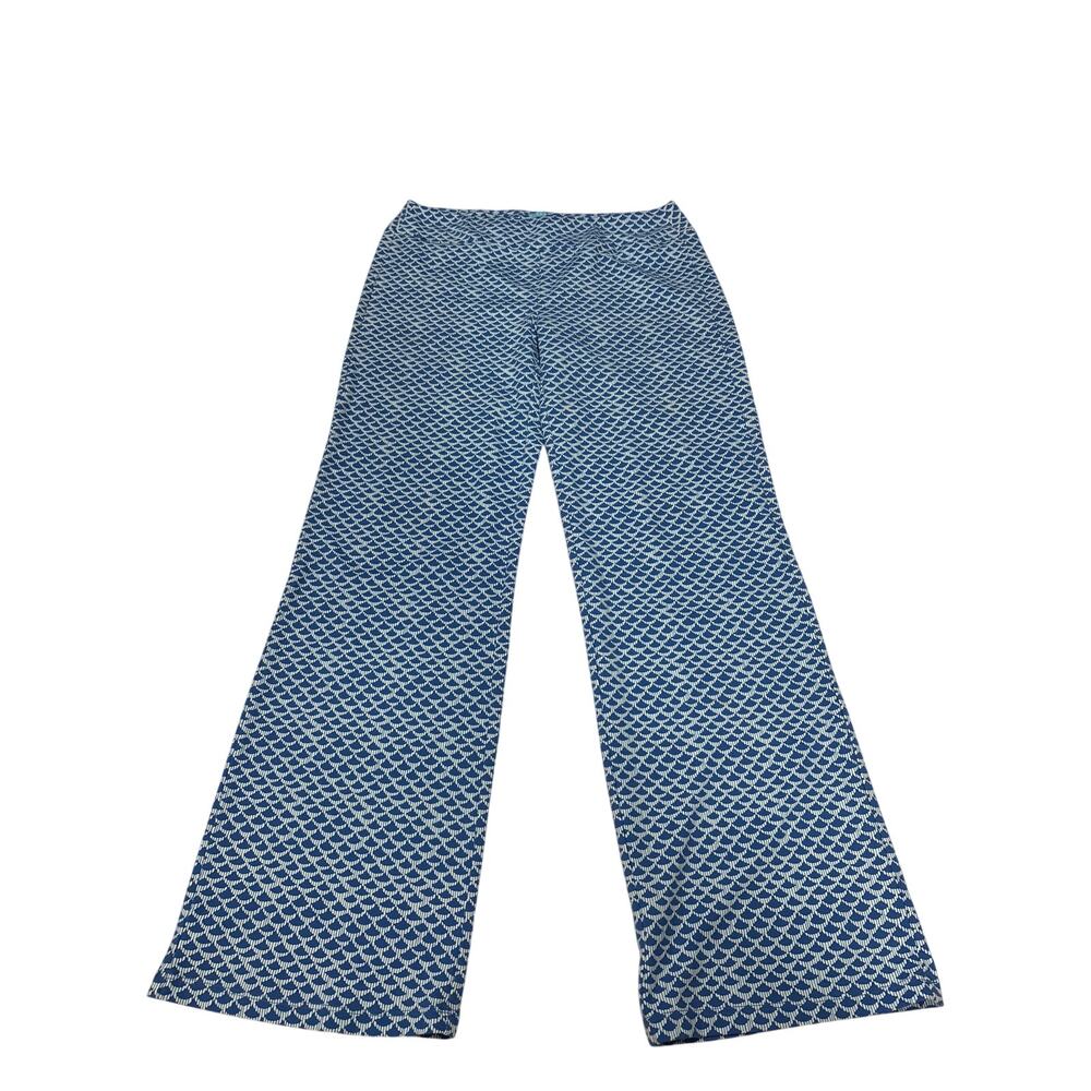J.McLaughlin pants M blue/white fan-like pattern comfortable elastic waistband